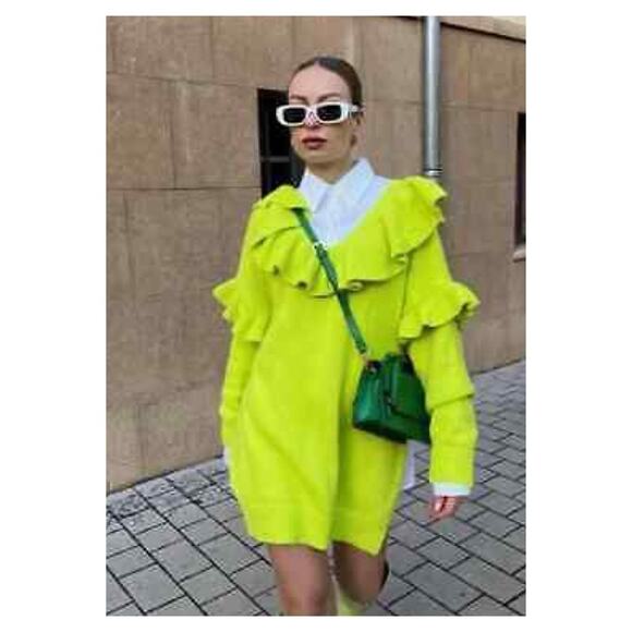 ZARA Ruffle Tunic Sweater M/L Green - Picture 1 of 10